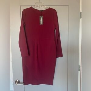 Boohoo Bold Red Long Sleeve Dress